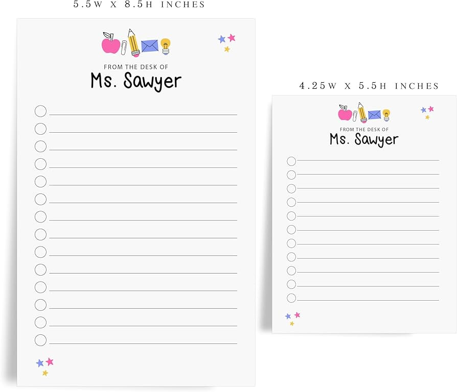 Personalized Teacher Notepad Gift, Colorful To Do List for School Notes, Custom Teacher Notepad, ... | Amazon (US)