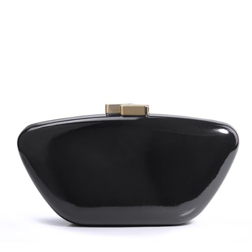 HOXIS Glossy Patent Leather Evening Clutch Bag with Detachable Chain Women's Purse for Wedding Party Prom (Black) | Amazon (US)