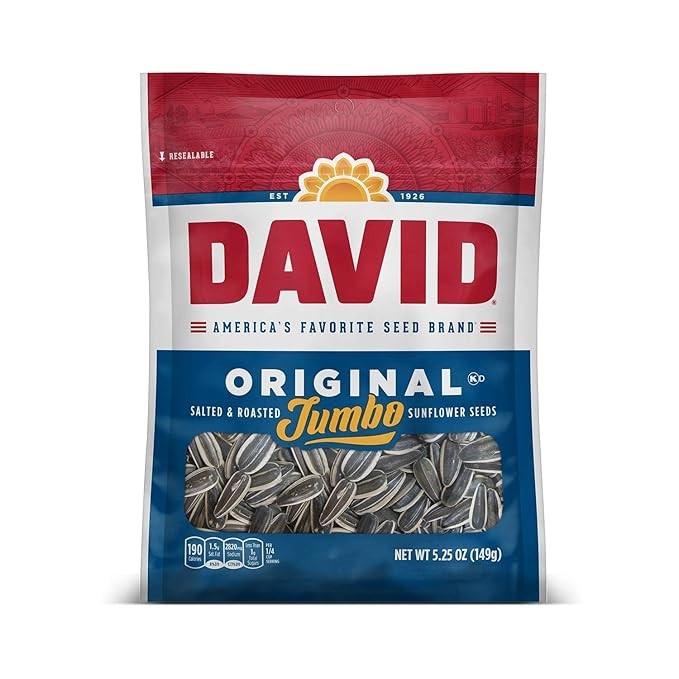 DAVID Roasted and Salted Jumbo Sunflower Seeds, Original Flavor, 5.25oz. | Amazon (US)