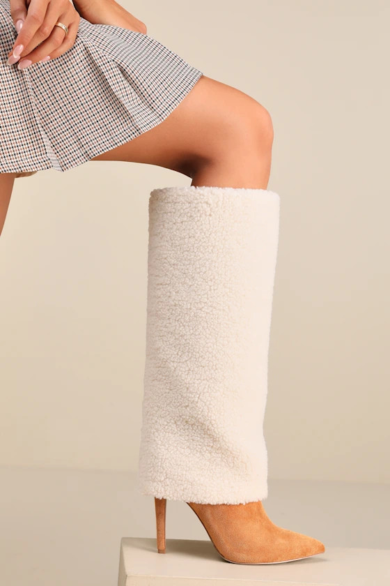 Erving Tan Suede Faux Fur Fold-Over Knee-High Boots | Lulus