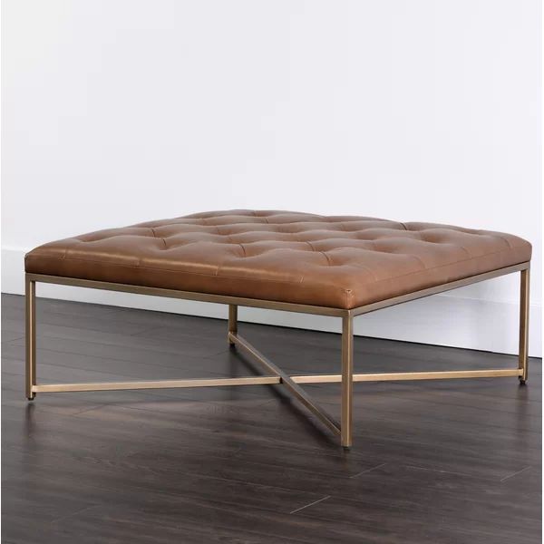 Camel Endall Square Leather Tufted Cocktail Ottoman | Wayfair North America
