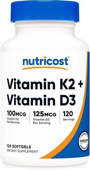 Nutricost Vitamin K2 (MK7) (100mcg) + Vitamin D3 (5000 IU) 120 Softgels - Gluten Free and Non-GMO | Amazon (US)