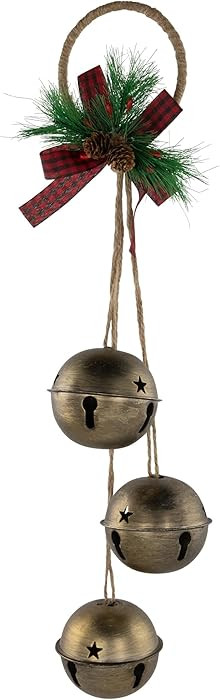 Northlight Jingle Bells with Plaid Bow Hanging Christmas Decoration - 20" - Gold | Amazon (US)