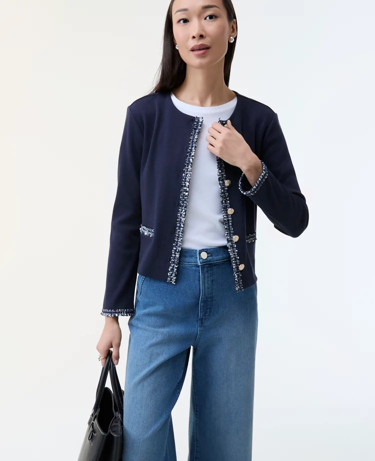 Fringe Trim Knit Jacket | Ann Taylor