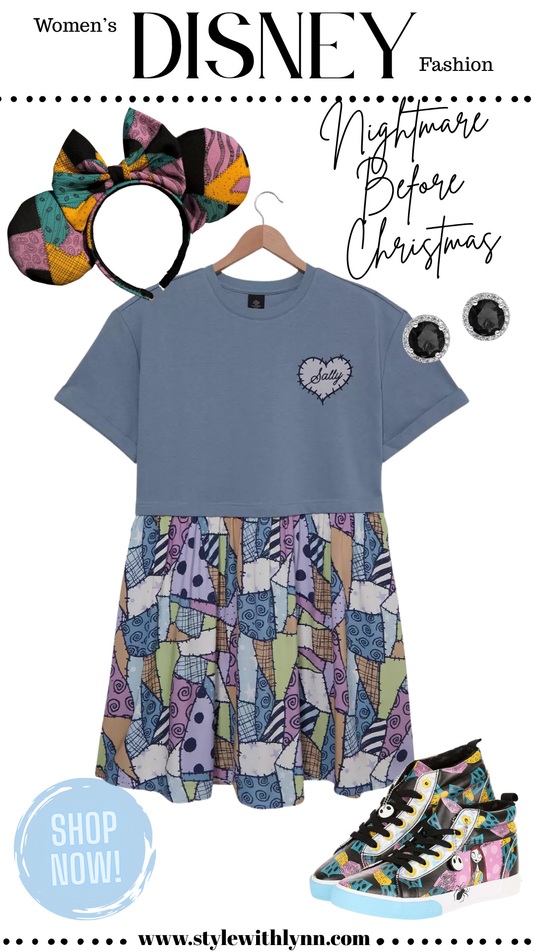 Spooky meets stylish with this Nightmare Before Christmas Disney Halloween outfit! Channel your inner Sally with this adorable patchwork dress, matching ears, and high-top sneakers – perfect for Mickey’s Not-So-Scary Halloween Party or a fall day in the parks.  Add some sparkle with statement earrings and you're ready for all the magical haunts!

🛍️ Tap to shop this full look and get Halloween-ready the Disney way! 

 #DisneyHalloween #NightmareBeforeChristmasOutfit #DisneyStyle #MNSSHP #DisneyFallFashion #LTKSeasonal #LTKDisney #LTKHalloween #LTKTravel