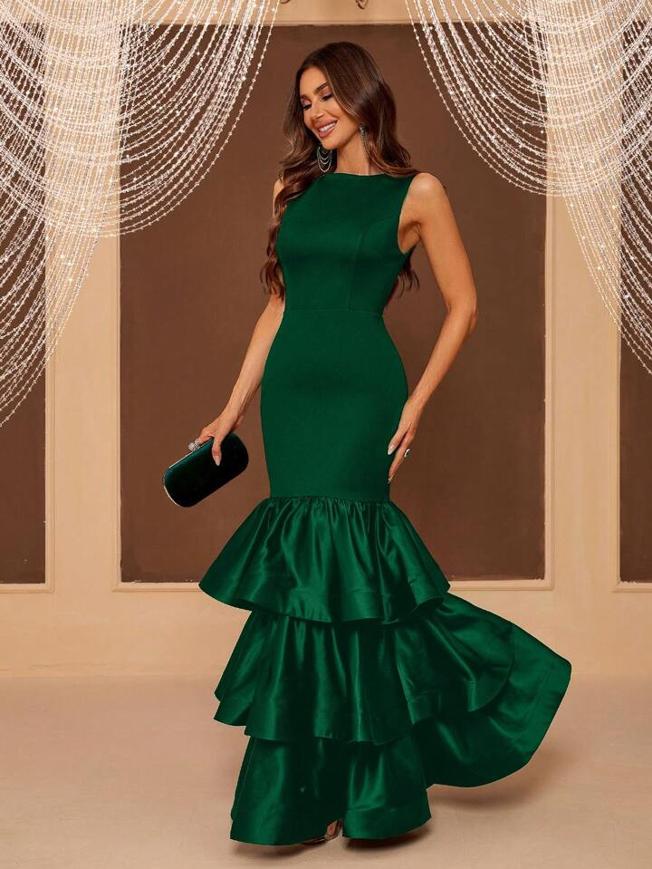 SHEIN Belle Women's Formal Dress With Layered Hem Mixed, Formal Ball Gown For Women, Elegant Prom... | SHEIN
