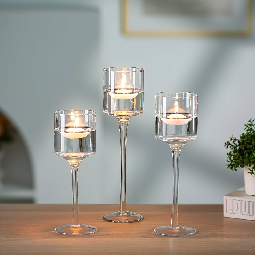 Nuptio Glass Candle Holder Tea Light Candle Holders Set of 3 Tall Tealight Candle Holder for Tabl... | Amazon (CA)