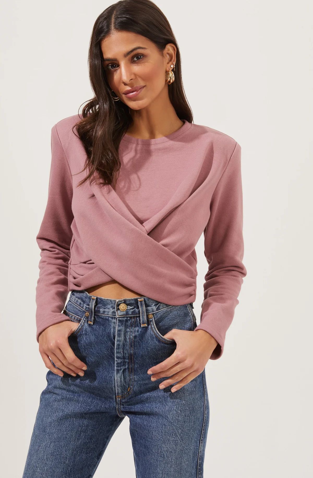 Moxie Cropped Wrap Front Sweatshirt | ASTR The Label (US)