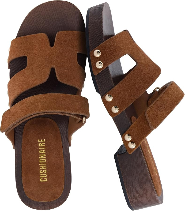 CUSHIONAIRE Tokyo Vegan Leather Suede Platform Sandals for Women Adjustable Strap Heeled Slide Sa... | Amazon (US)