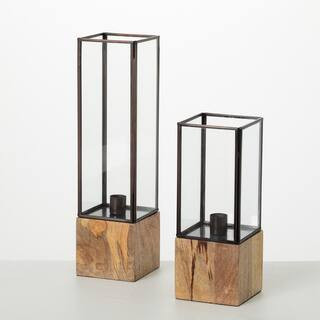 9.25 in. H and 13 in. H Modern Block Taper Lantern Set; Multicolored | The Home Depot
