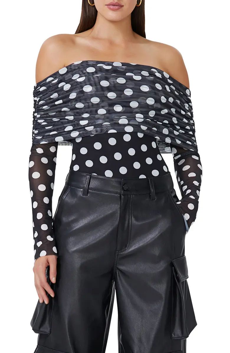 Maxine Polka Dot Off the Shoulder Thong Bodysuit | Nordstrom