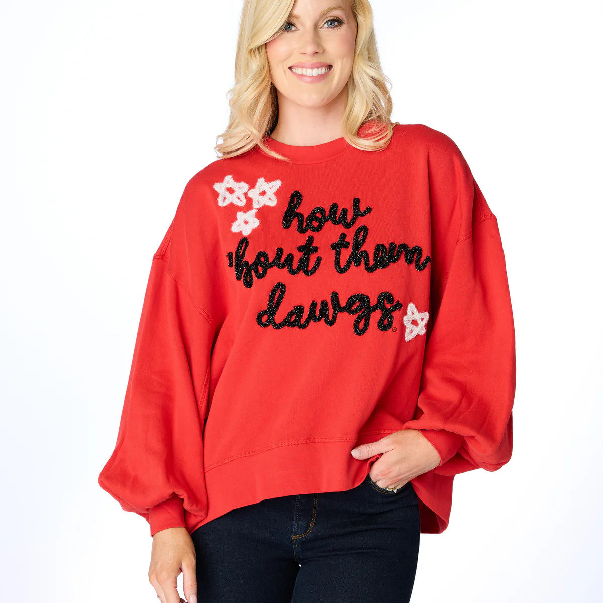 The How Bout Them Dawgs Glitter Script Balloon Pullover | BuddyLove