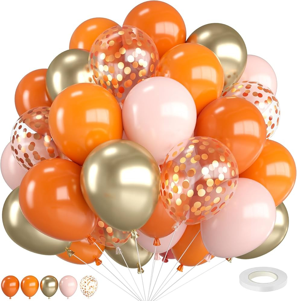 Fall Balloons,12 Inch Orange and Sand Gold Balloons with Gold Confetti Balloons,for Birthday baby... | Amazon (US)