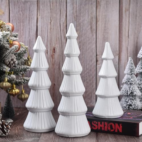 Wooden Christmas Tree, Set of 3 Tabletop Tree Figurine Wood Desk Centerpieces Table Tree Decoration Festive Ornament for Accents Xmas Mantel Shelf Home Decor Holiday Party Indoor Outdoor (White) | Amazon (US)