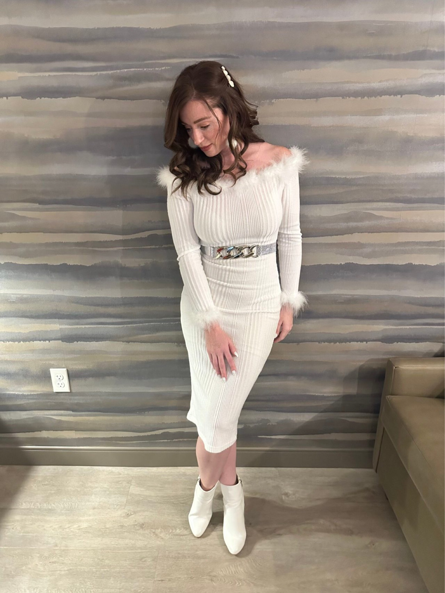 This was my New Year's outfit.

Started the New Year looking fabulous with this sexy white fuzzy dress. Added some cute accessories to make the perfect look. 🤍

I wear a small in the dress and 6.5 in the boots. 

#LTKunder100 #LTKFind #LTKSeasonal