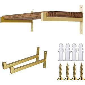 OVOV 2 Pcs Metal Shelf Brackets Heavy Duty Industrial Wall Mounted Floating Shelf Brackets (Gold) 8" | Amazon (US)