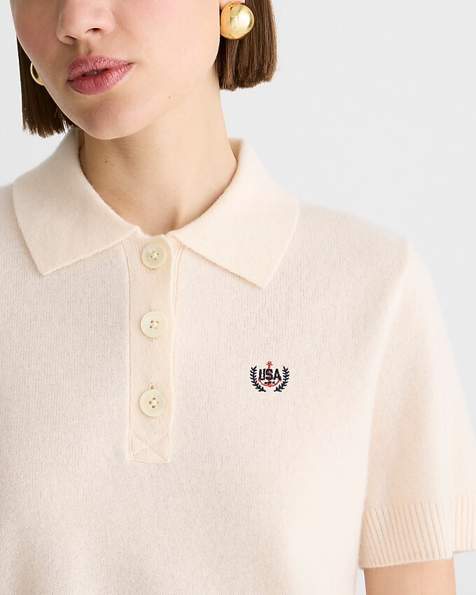 Limited-edition USA Swimming® X J.Crew cashmere cropped sweater-polo | J. Crew US