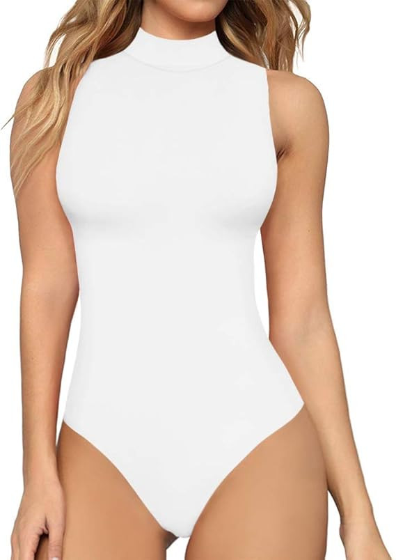 MANGOPOP Women's Mock Turtle Neck Sleeveless Tank Tops/Long Sleeve Bodysuit Jumpsuit | Amazon (US)