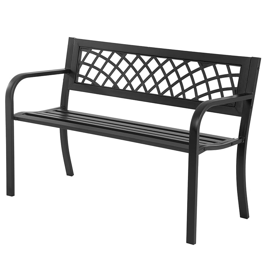 Garden Bench,Outdoor Benches,Iron Steel Frame Patio Bench with Mesh Pattern and Plastic Backrest ... | Amazon (US)