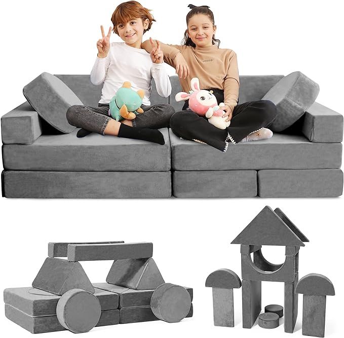 Kids Couch 14 PC Modular Kids Play Couch Set – Convertible Kids Sofa Couch with Soft Foam Sofa ... | Amazon (US)