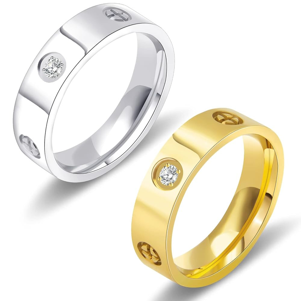 AmorArtSky Love Ring 18k Gold Silver Rings ：Friendship Ring With Screw Design Inlay Cubic Zirco... | Amazon (US)