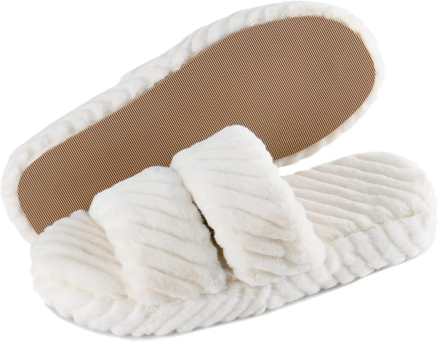 Open Toe House Slippers For Women Memory Foam，Two Band Cozy Slippers For Women Indoor Slip On... | Amazon (US)