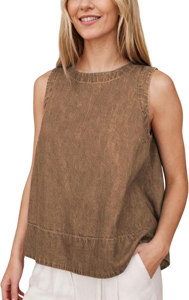 Xiaoxuemeng Women's Denim Tank Top Sleeveless Crewneck Loose Fit Jean Vests | Amazon (US)