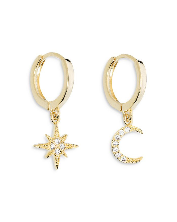 Pavé Star & Moon Charm Mismatch Huggie Hoop Earrings in 18K Gold Plate - 100% Exclusive | Bloomingdale's (US)