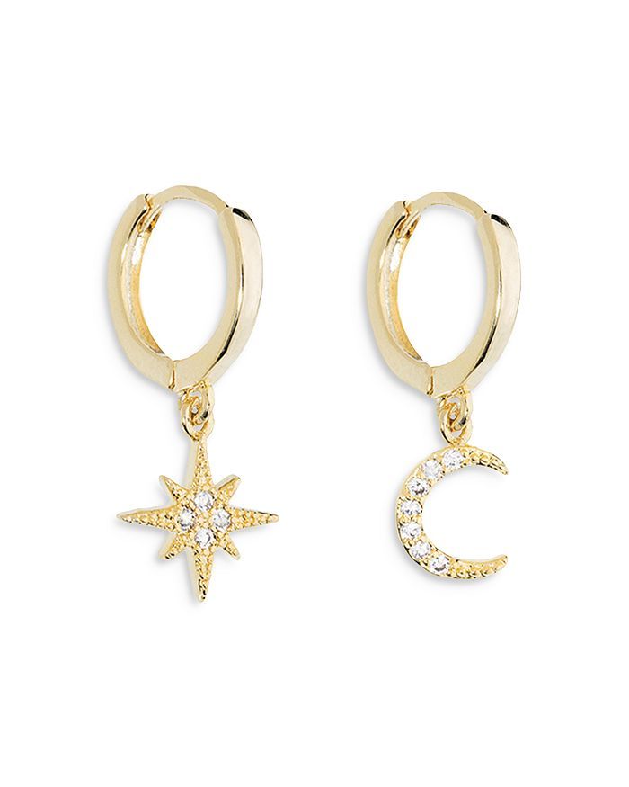 Pavé Star & Moon Charm Mismatch Huggie Hoop Earrings in 18K Gold Plate - 100% Exclusive | Bloomingdale's (US)