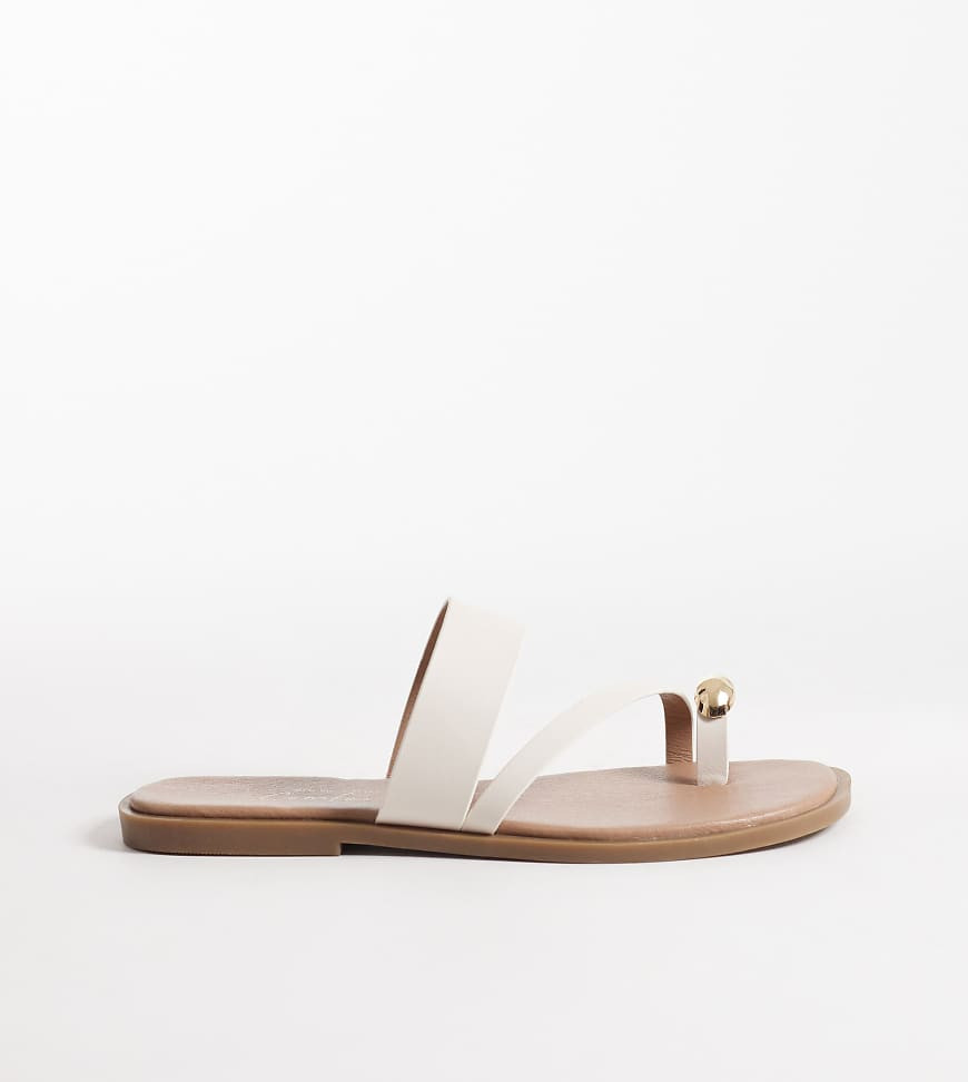 New Look Wide Fit metal toe loop sandal in cream-White | ASOS (Global)