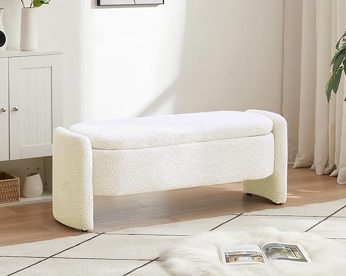 Storage Bench, Ottoman with Large Storage Space Lamb Fleece Fabric Ottoman Benches Upholstered Fo... | Amazon (US)