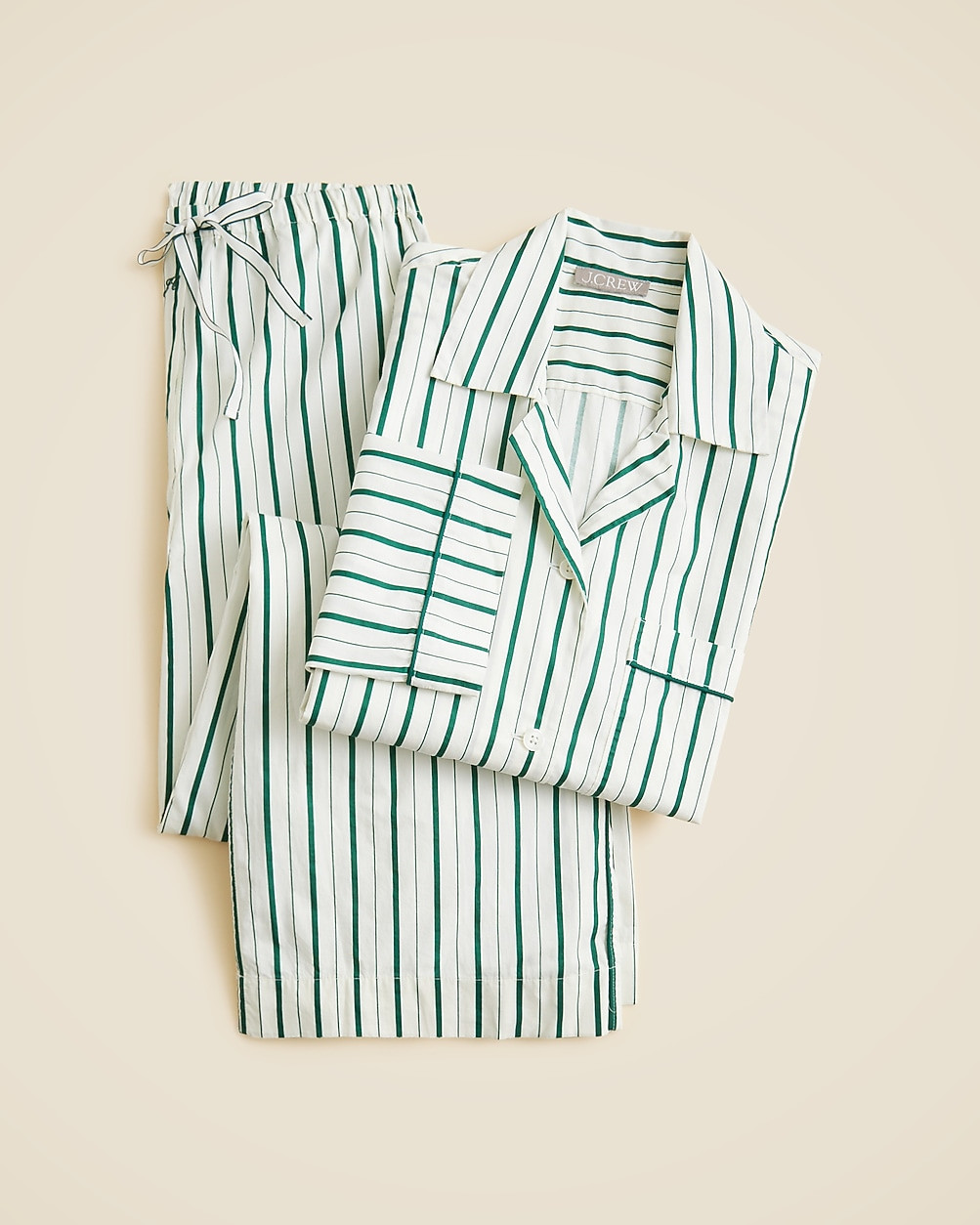 Cotton poplin long-sleeve pajama pant set in peppermint stripe | J. Crew US