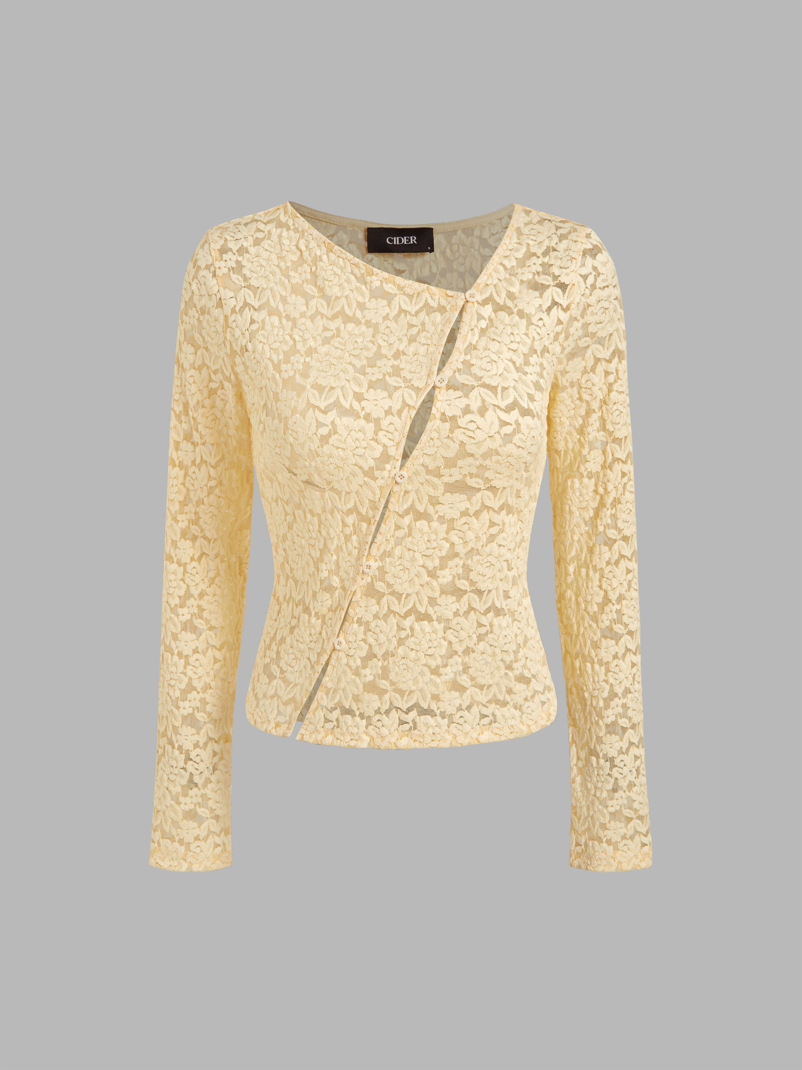 Lace Lace Asymmetrical Neck Floral See-through Top For Date | Cider