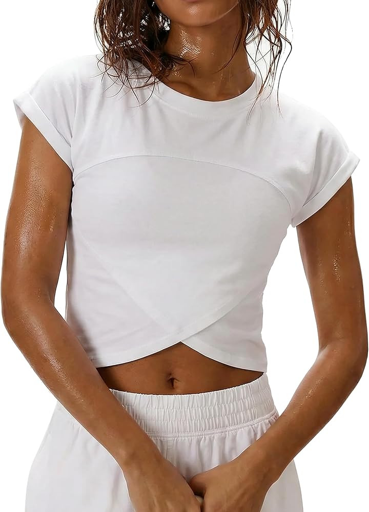 iGENJUN Womens Basic T-Shirts Scoop Neck Short Sleeve Crop Tops Cute Summer Tops Slim Fit Tees Y2... | Amazon (US)