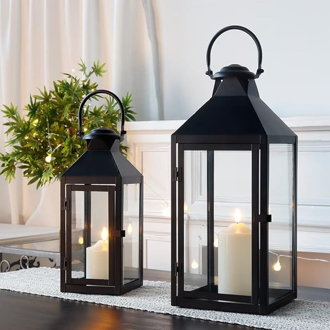 JHY DESIGN Set of 2 Black Decorative Lanterns 17.5inch&13.5inch Metal Candle Lanterns for Indoor ... | Amazon (US)