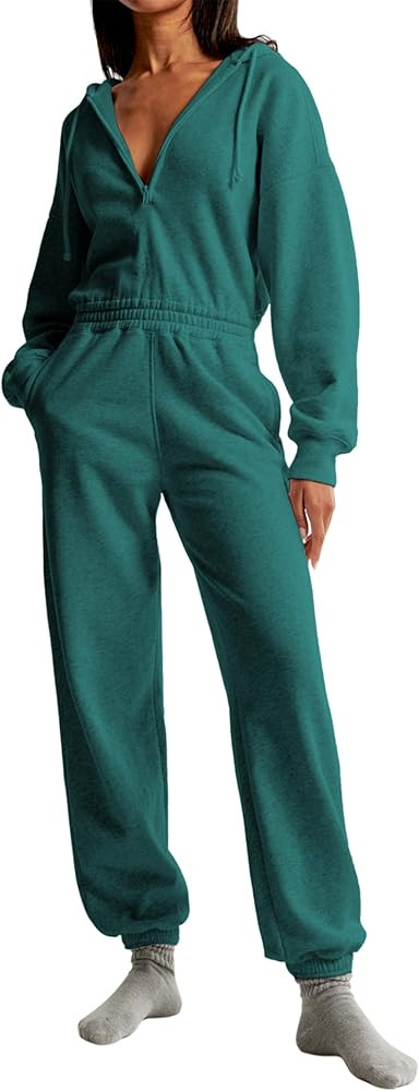 Jumpsuits for Women Casual Hoodie Long Sleeve Zip Up Sweatshirts Loose Jogger Sweatpants One Piec... | Amazon (US)