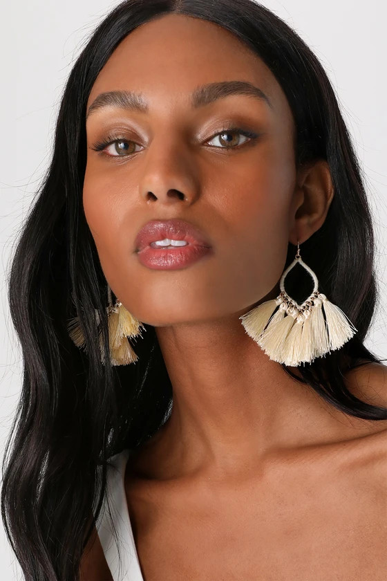 Beautifully Bohemian Beige Fringe Statement Earrings | Lulus (US)