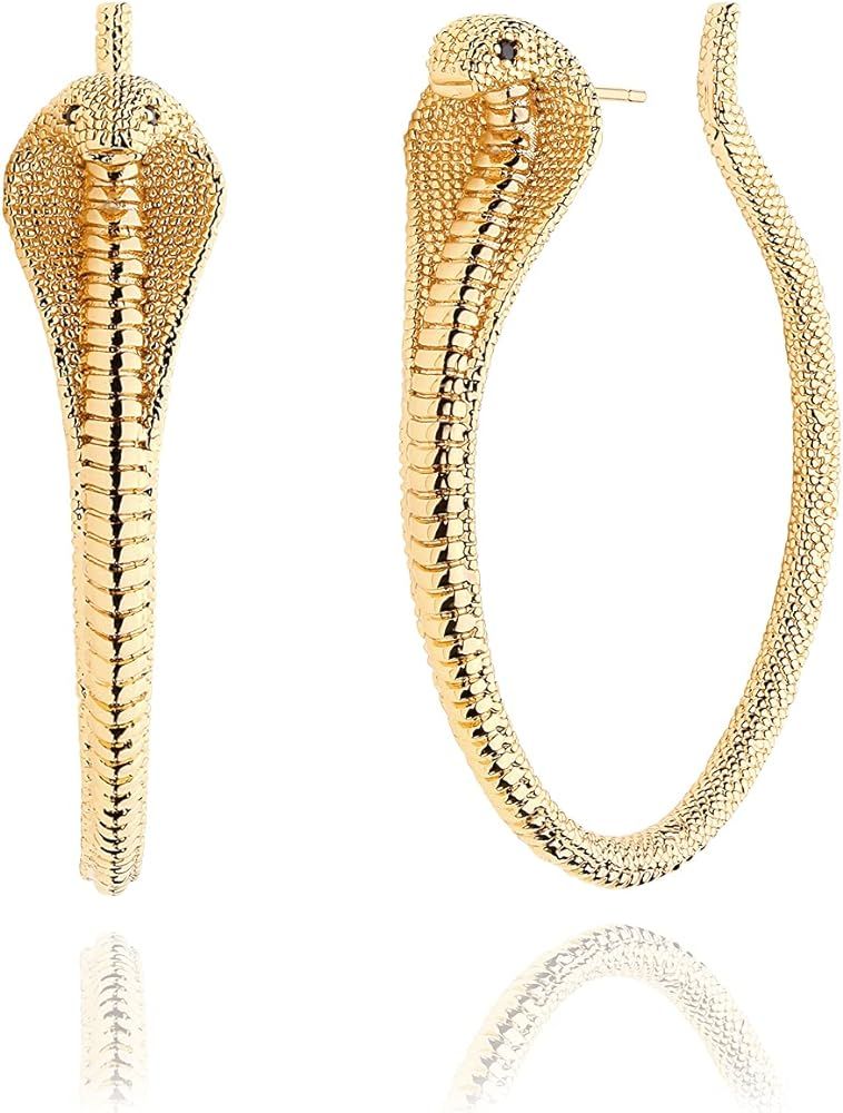 Mevecco Gold Snake Earrings for Women 18K Gold Plated Dainty Snake Shaped Charm Huggie Hoop Earri... | Amazon (US)