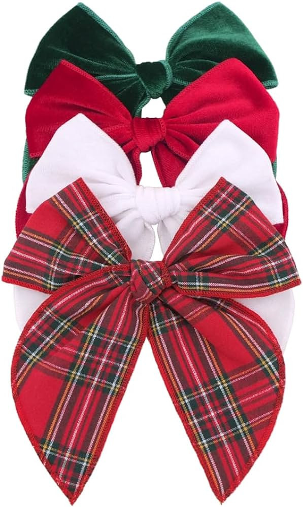 Christmas Hair Bows for Little Girls Velvet Bow Hair Clips Xmas Plaid Hair Bow for Baby Mom Red G... | Amazon (US)