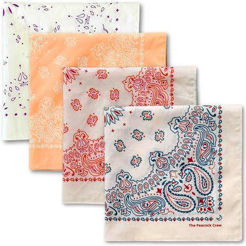 The Peacock Crew Pack of 4 Boho Chic Bandanas in Premium Soft Cotton Paisley Print - The Bohemians | Amazon (US)