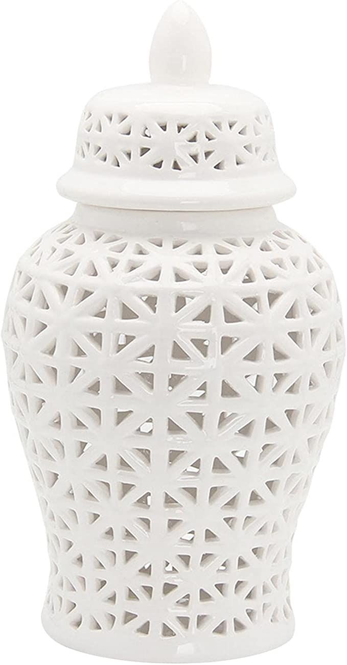 Gazechimp Classical Ceramic Ginger Jar with Lid Crafts Flower Vase Decorative Porcelain Jar Arran... | Amazon (US)