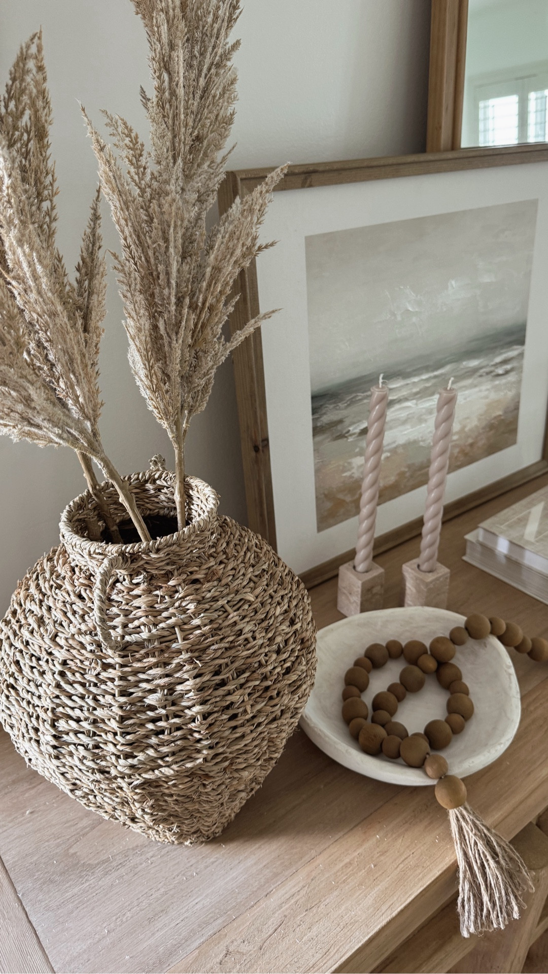 Earthy console table styling, I love this pampas grass for a neutral look for Fall!

#LTKHome #LTKSeasonal #LTKFindsUnder100