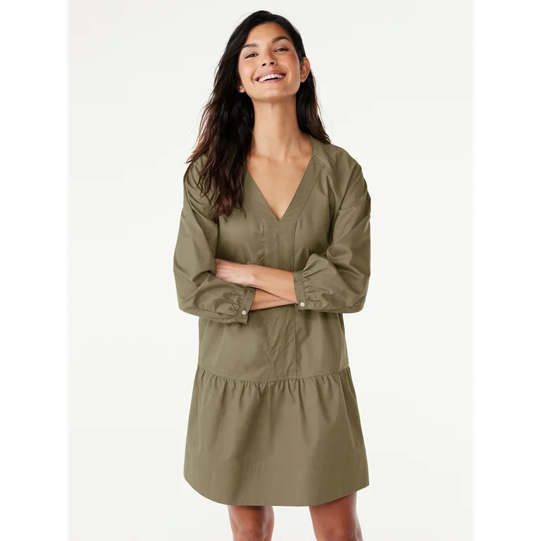 Free Assembly Women's Tiered Mini Dress with Long Sleeves, Sizes XS-XXL | Walmart (US)