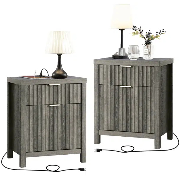 Arrilla 25'' H 2 - Drawer Nightstand with Built-In Outlets | Wayfair North America