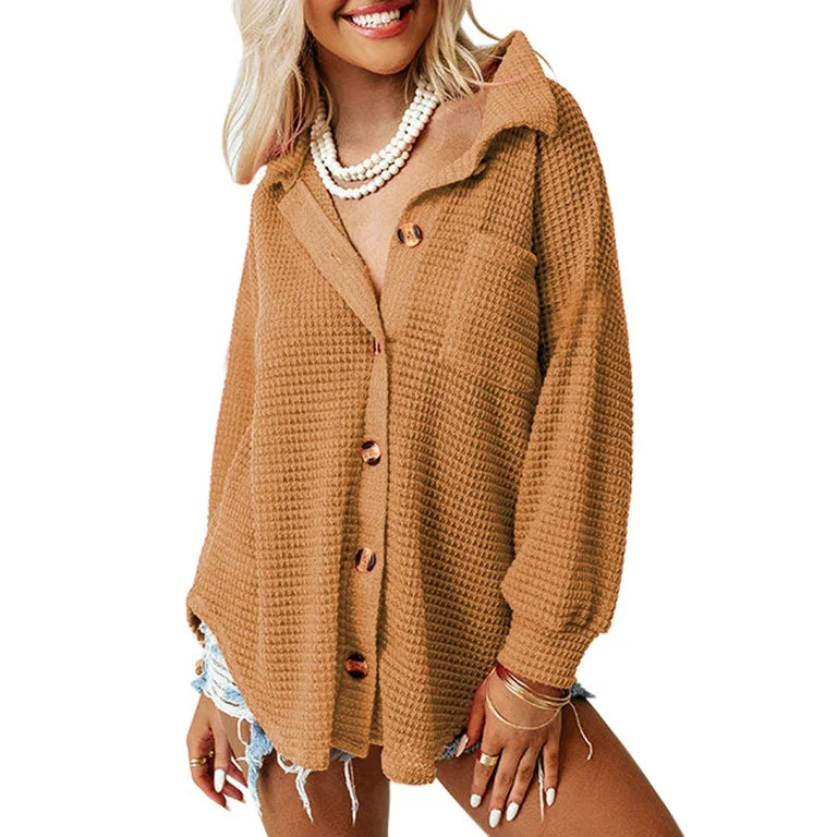 Eytino Women's Waffle Knit Shirts Long Sleeve Blouse Casual Loose Tops - Walmart.com | Walmart (US)