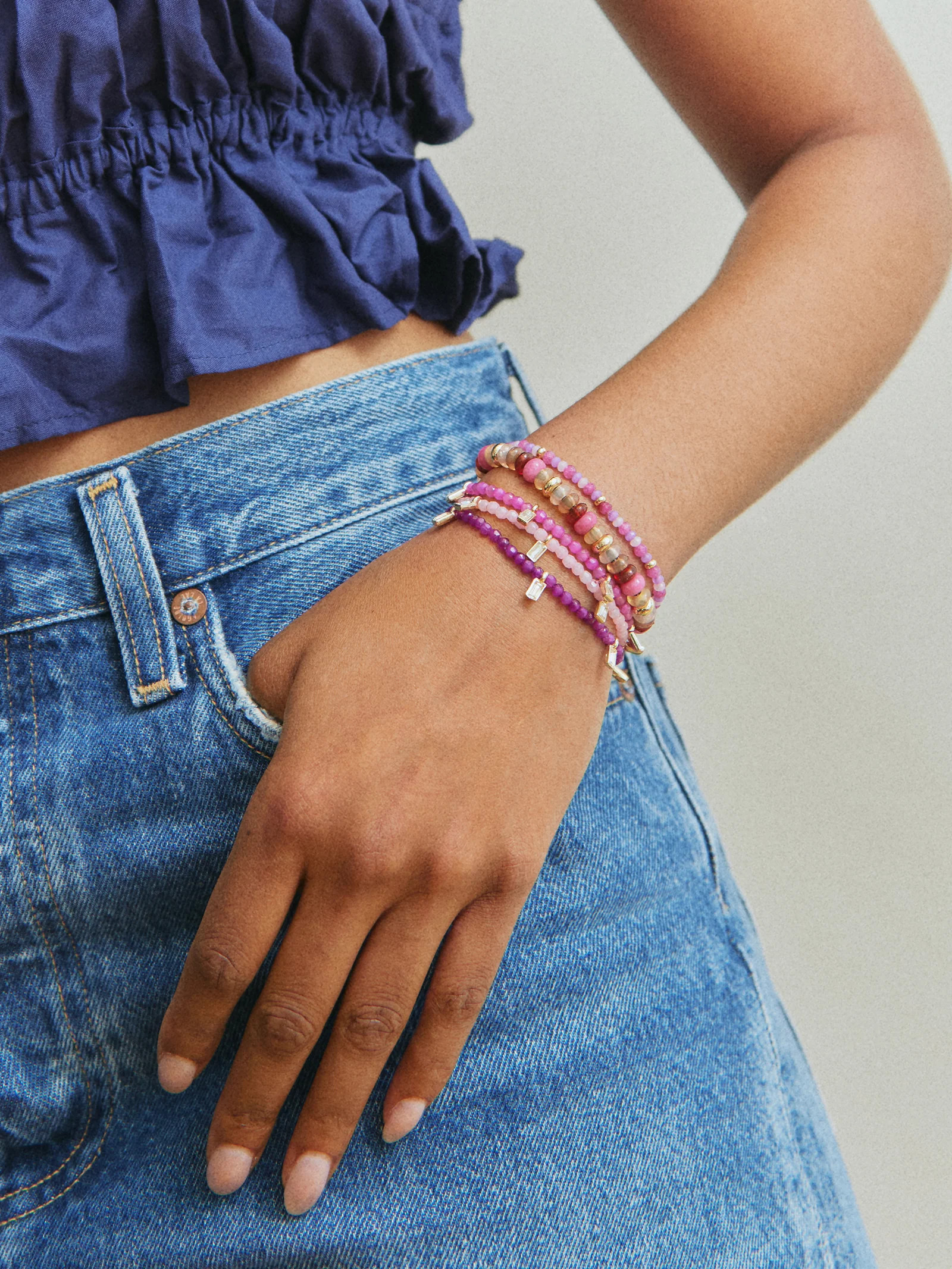 Crystal Beaded Bracelet - Magenta | BaubleBar
