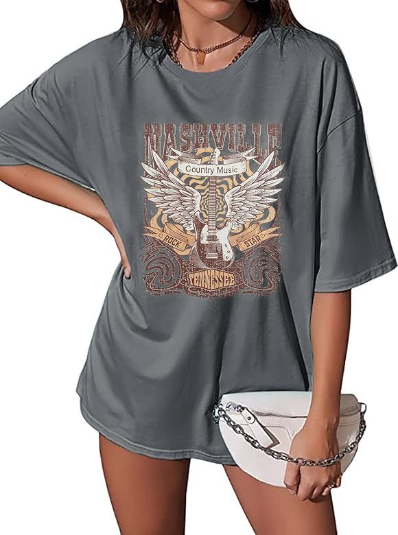 Women's Oversized Country Music Shirts Nashville Concert Outfit Casual Rock Band Tshirt Vintage G... | Amazon (CA)