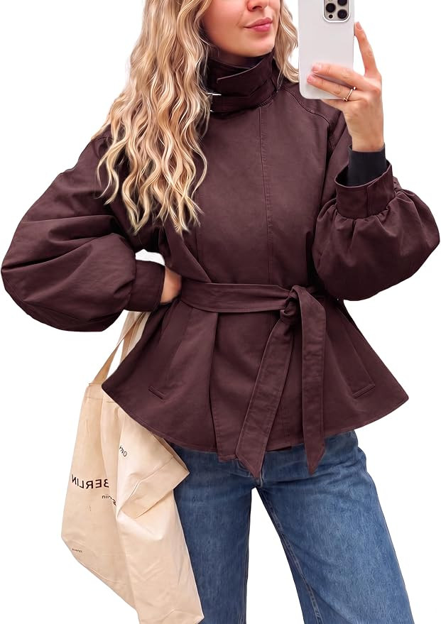 Tankaneo Womens Cropped Trench Coat Trendy Lightweight Short Jackets | Amazon (US)
