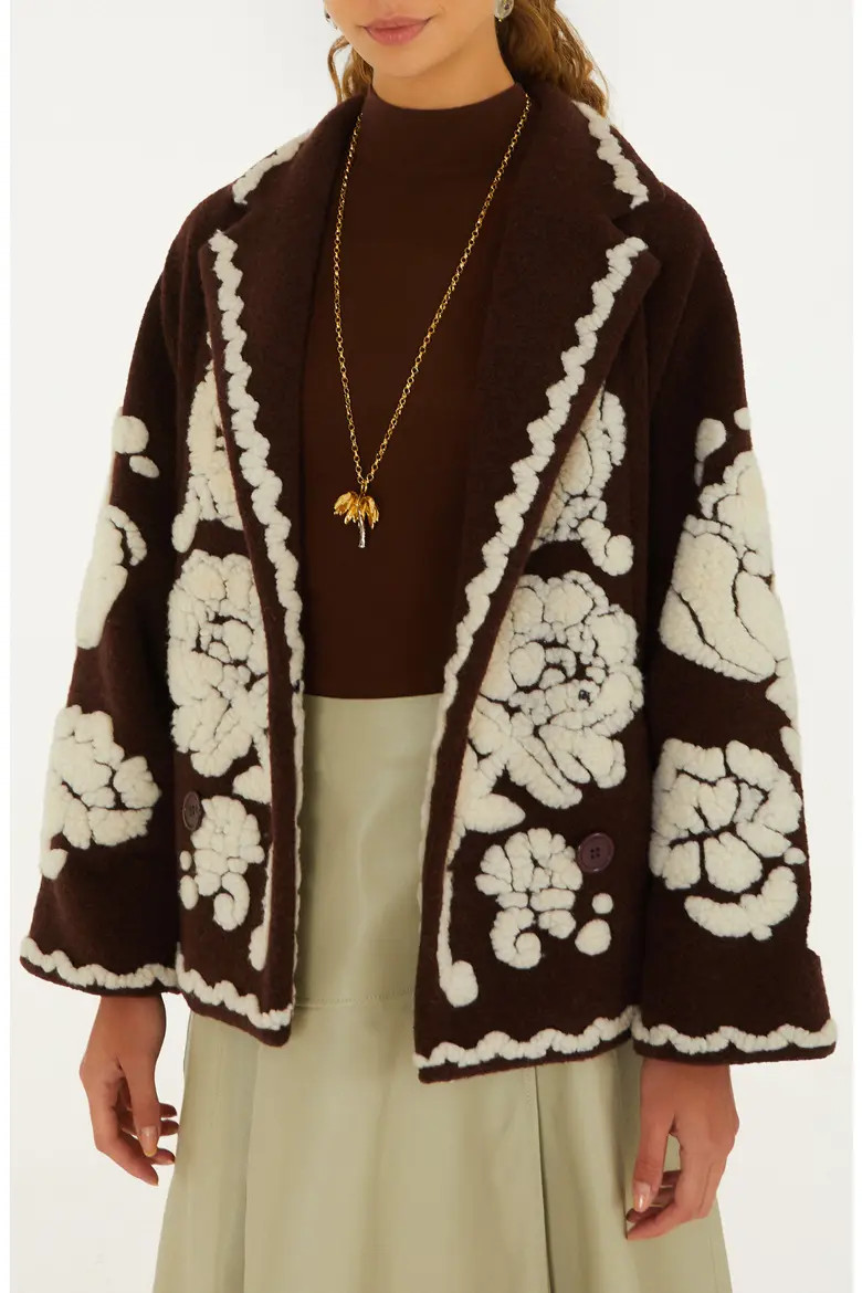 FARM Rio Flowers Brown Coat at Nordstrom, Size X-Large | Nordstrom
