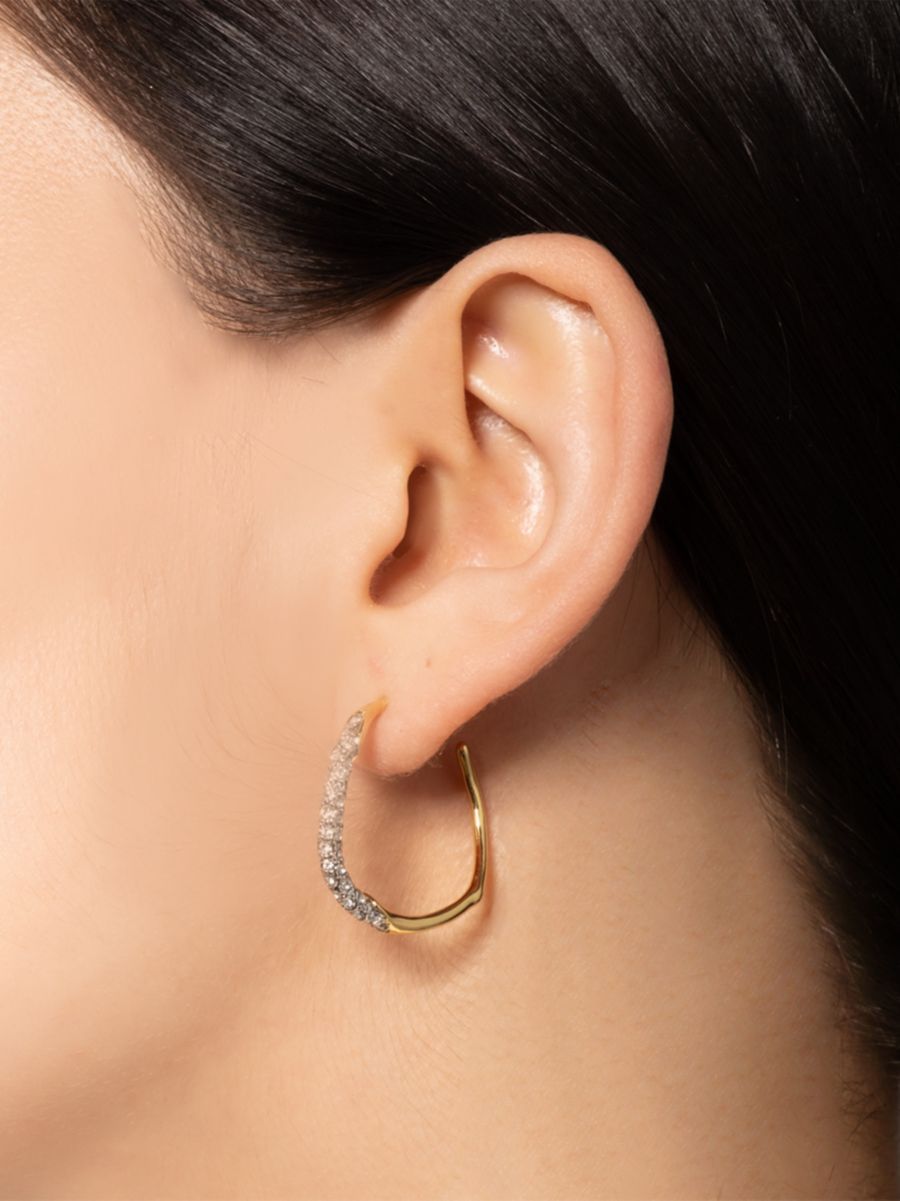 Medium 14K Goldplated & Rhodium-Plated Crystal Pavé Hoop Earrings | Saks Fifth Avenue